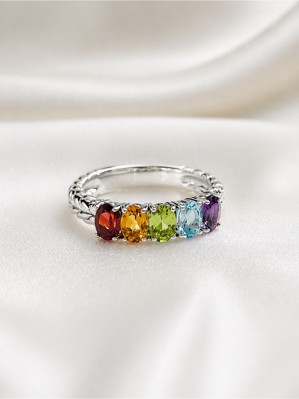 JOHN HARDY JAI Sterling Silver Rainbow Gemstone Ring (size 9) NEW